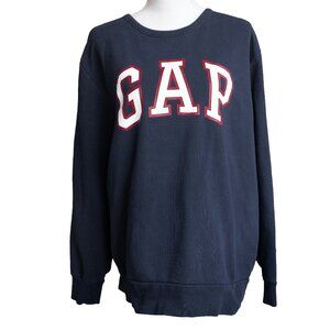 GAP Logo Sweatshirt navy Blue Spellout Oversized Crew neck Long Sleeve Pullover